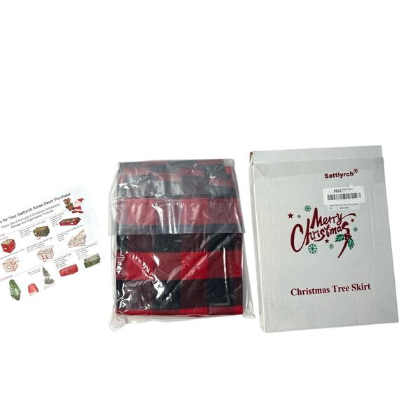 36” Red & Black Buffalo Plaid Christmas Tree Skirt Holiday Décor | New in Box - Picture 3 of 7